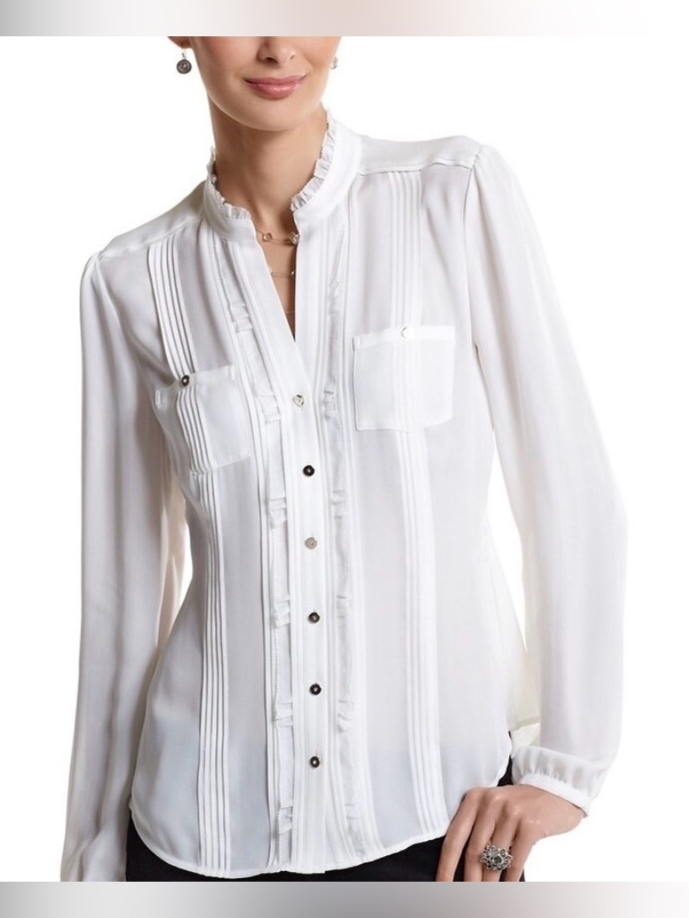 White House Black Market White Silk Pintuck Blouse